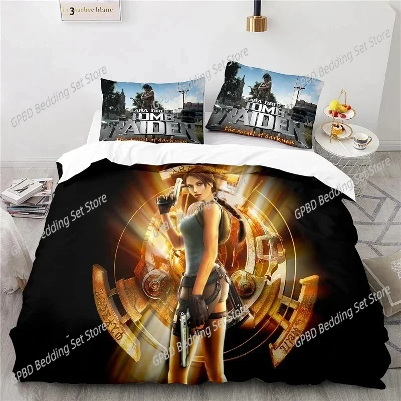

3D Printing Game Tomb Raider 3D Bedding Set Duvet Cover Pillowcases Single Twin Full Queen King Size Home Decor Quilt Boys Gift