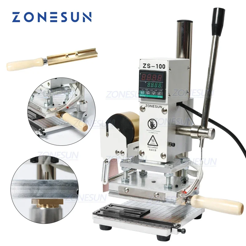 ZONESUN ZS-100 Nouveau Gaufrage Manuel En Cuir Papier Bois Machine Avec Mesure Ligne Lettres Chaud Feuille Estampage Machine