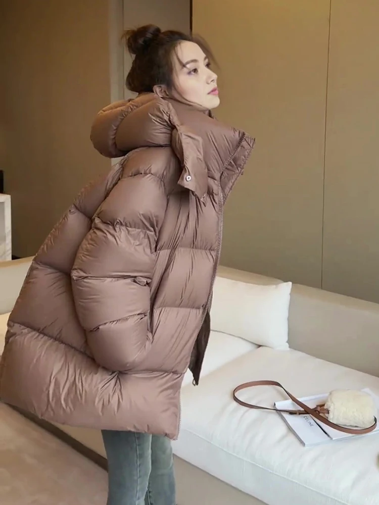 

Winter Thiened Warm Du down Jaet Women's Casual Sle Long Sve Zipper Hooded Coat Sli New Arrival 2025