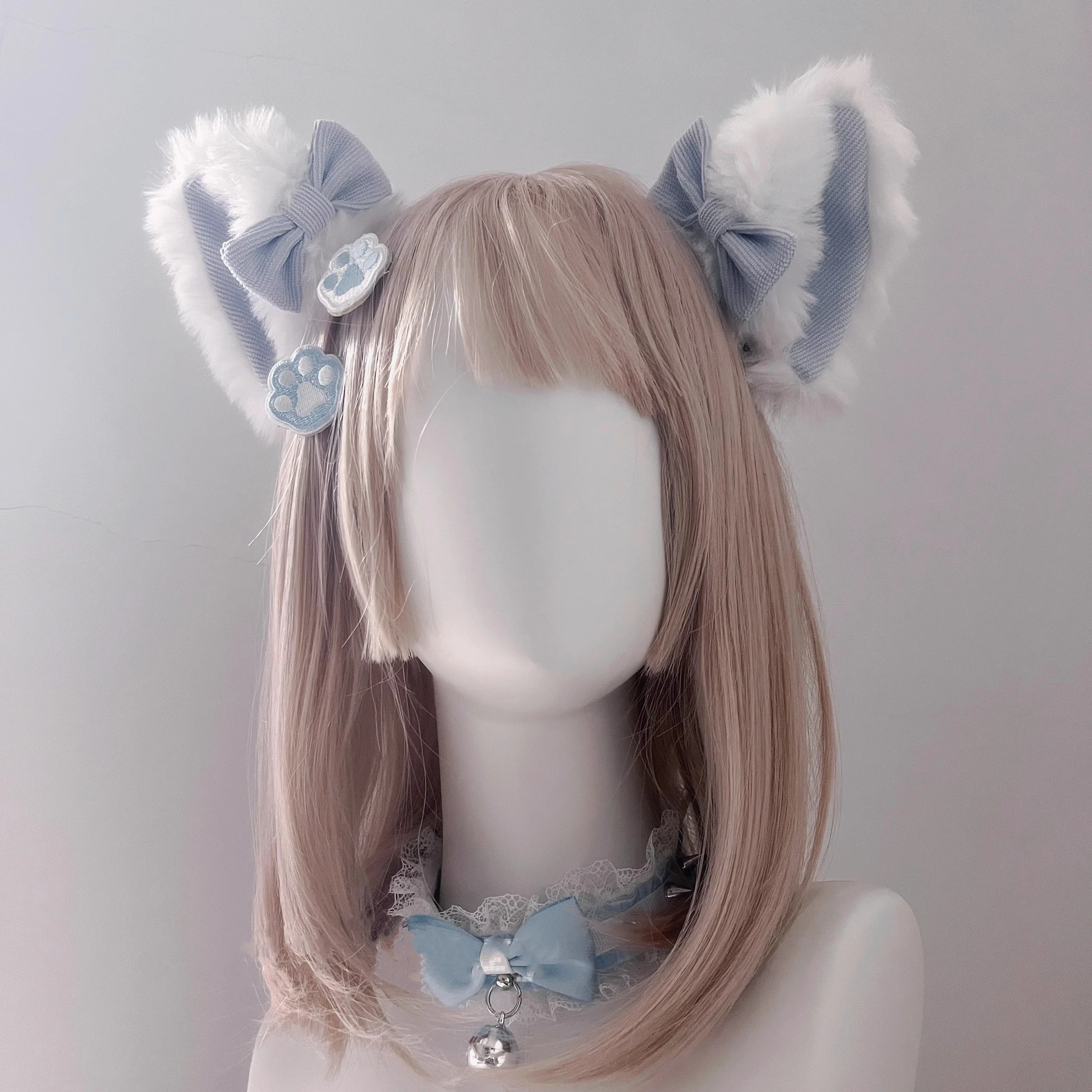 1 Pairs New Furry Handmade Comic con Headpiece Bow Tie Cat Ears Hair Clip Realistic Animal Y2K Lolita Cat Hair Accessory