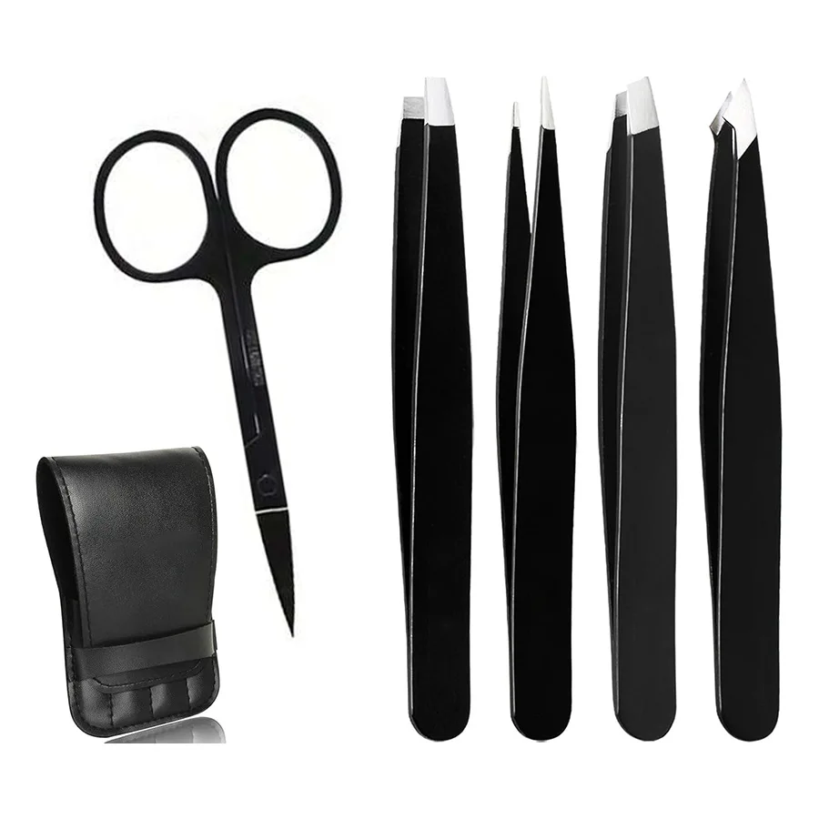 

4/5-piece Beauty Tweezers Set, Stainless Steel Professional Eyebrow Tweezers for Fine Hair Removal, Unisex Makeup Tools