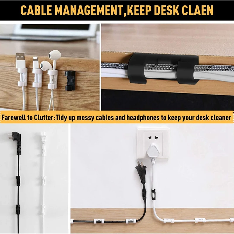 With Strong Self-Adhesive Cable Clamp, Cable Management Tv Pc Wire Holder Adhesive Organizer