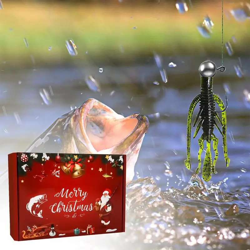 2024 Christmas Fishing Fishhook Advent Countdown Calendar 24 Days Fishing Lures Set Festive Fish Bait Christmas Gifts for Men