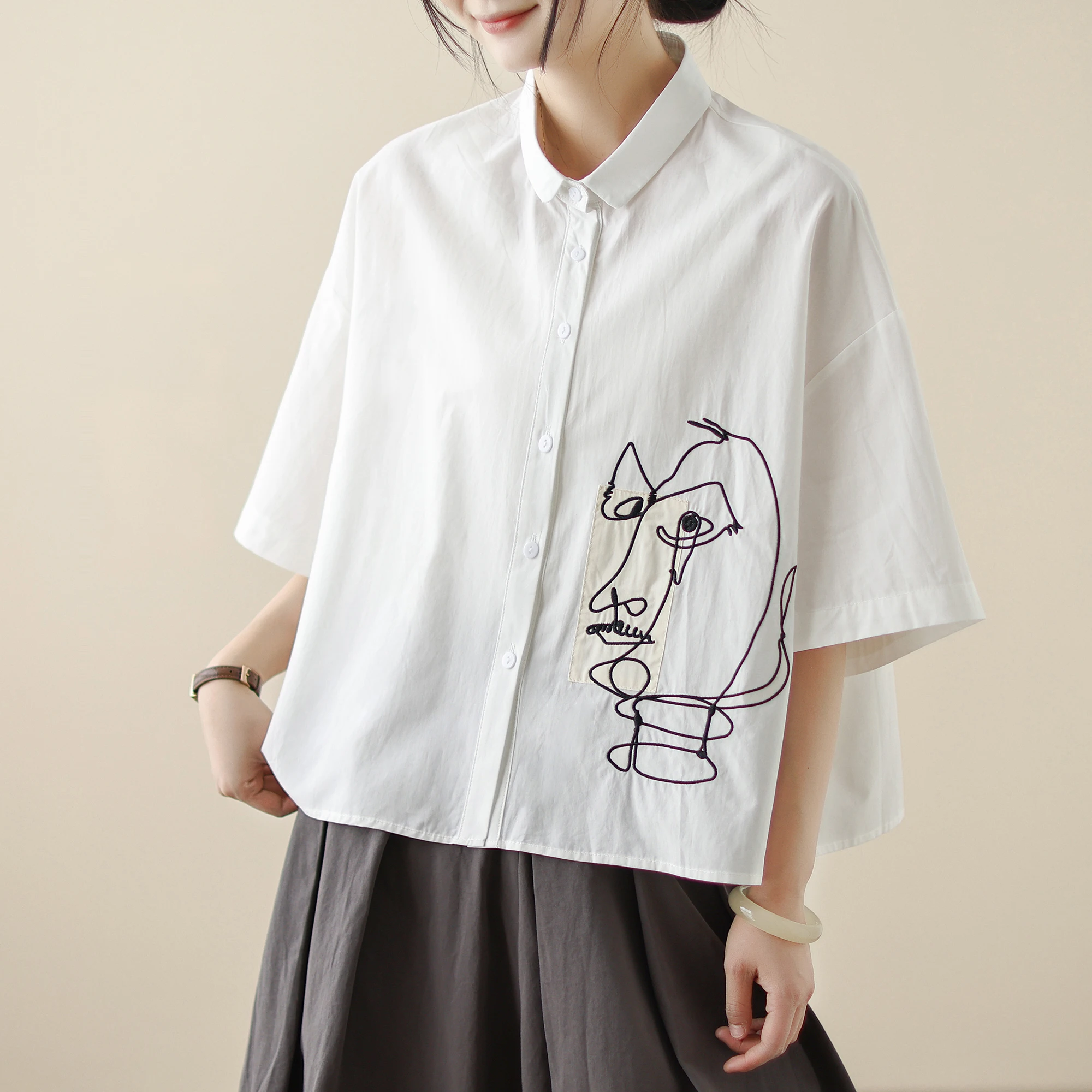 سترة نسائية فضفاضة غير رسمية مطرزة بتصميم كلاسيكي irt ort Sve صيفي جديد Sle متعدد الاستخدامات بنظام الغابات سترة رقيقة من القطن