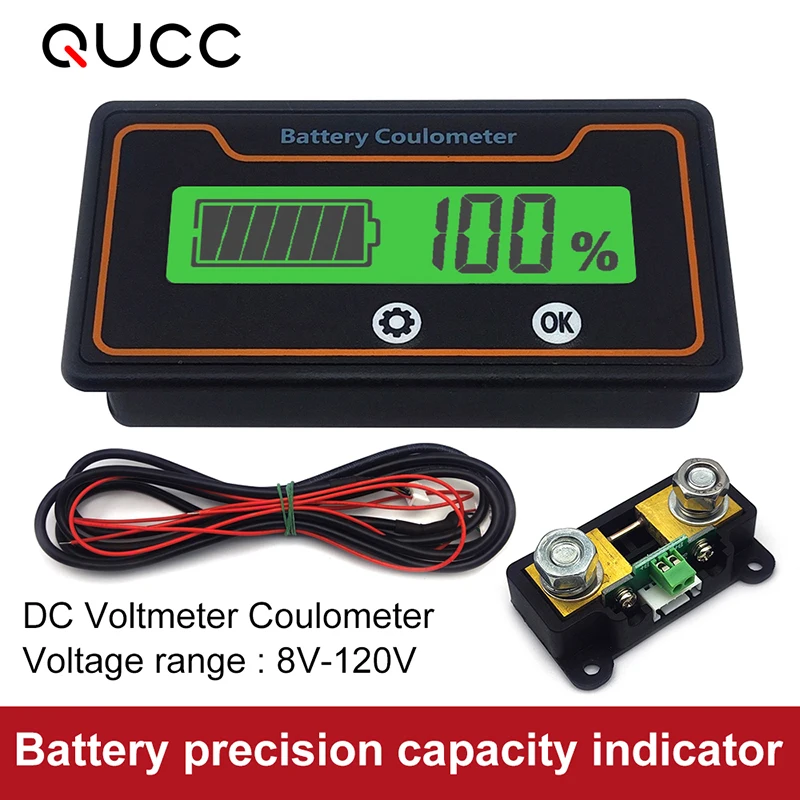 Qucc 2 w 1 wskaźnik naładowania baterii 8V-120V woltomierz Coulometer kwasowo-ołowiowy litowo LiFePO4 wyświetlacz miernik 12V 24V 36V 48V 60V