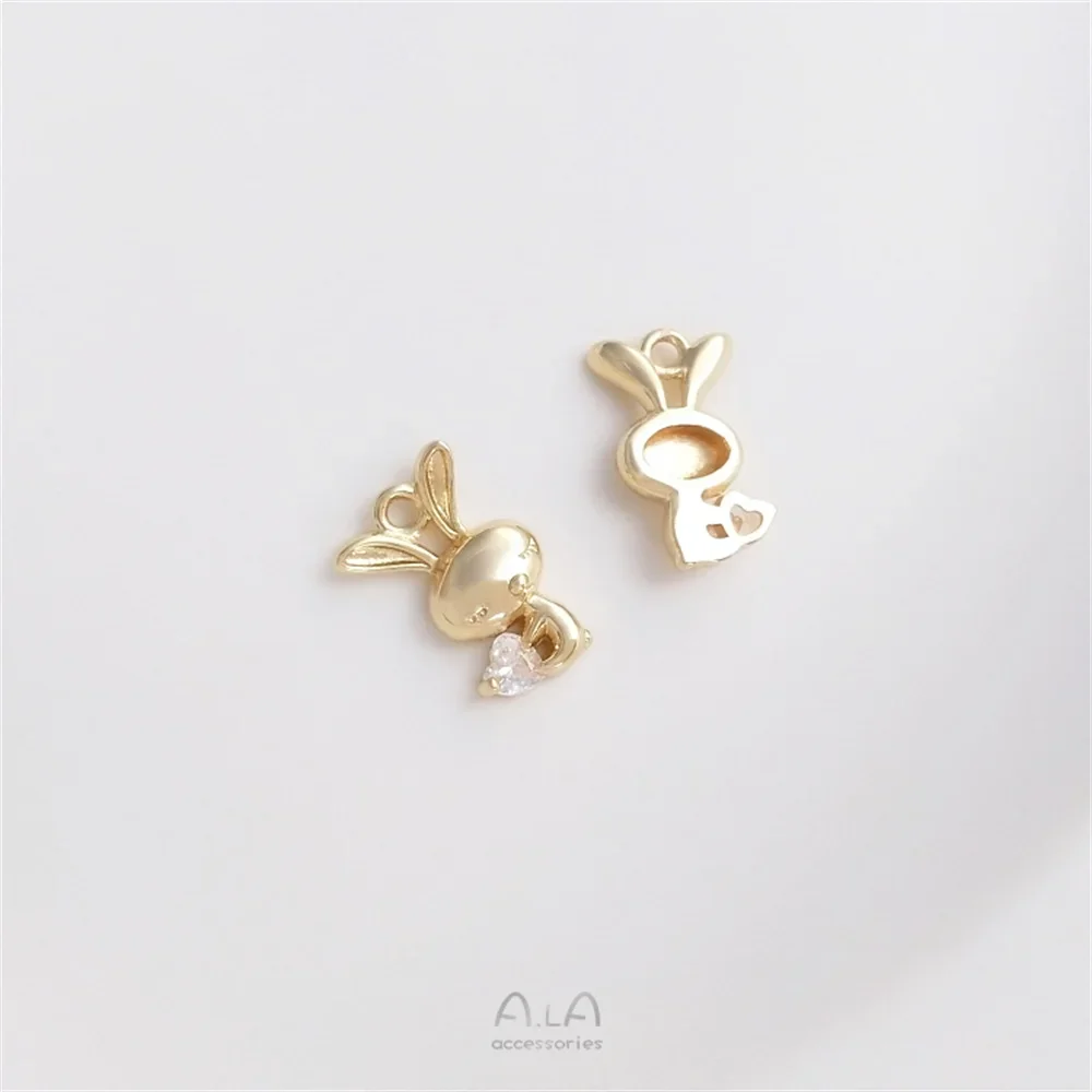 14K gold with zirconium bunny pendant three-dimensional glossy mini bear bunny charm diy bracelet charm