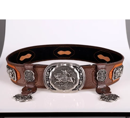Chinese Mongolian Men's Pure Leather Retro Belt Dance Performance Mongolian Robe Accessories