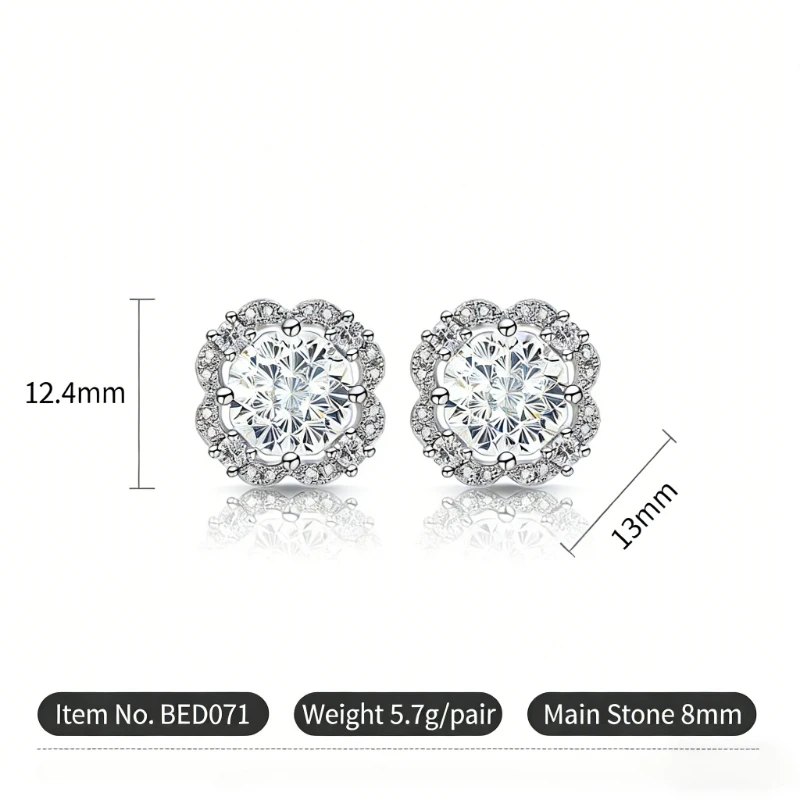 925 Sterling Silver Millennium Cut Bright High Carbon Diamond Corolla Earrings Elegant Charm Light Luxury Jewelry