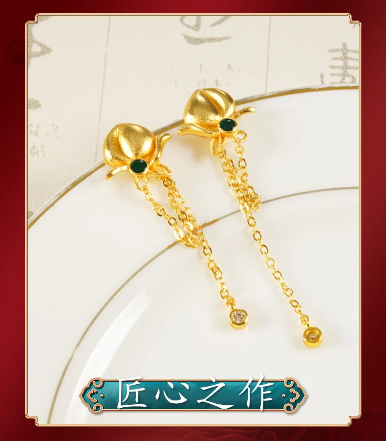 

Light Tassel Swing Court Style Hollow Zircon Earrings For Women 24K Gold AU999, lightweight tassel highlights gentle grace