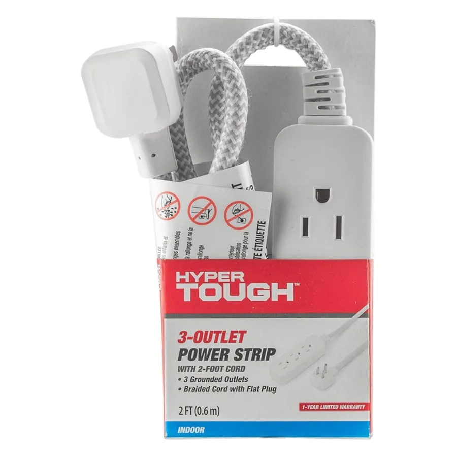 

Indoor 3Outlet 2ft 13A 125V White Braided Cable Flat plug