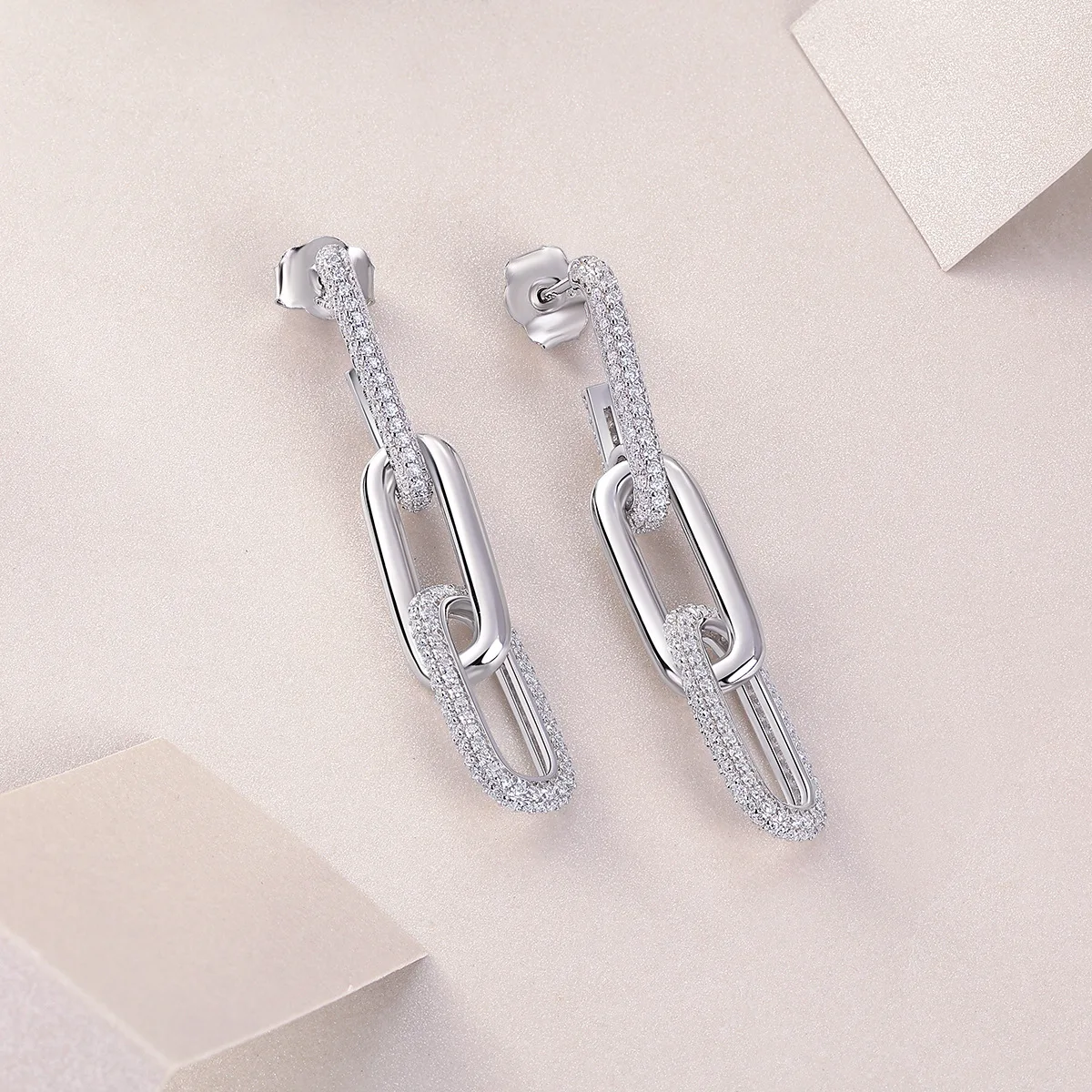 TBCYD 1MM D Color Moissanite Paperclip Link Earrings For Women S925 Silver Lab Diamond Drop Earrings Luxury Party Fine Jewelry