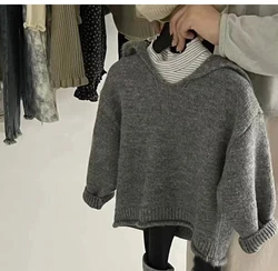 Coat Sweater Korea Childrens Clothing Children New Fashion Girl Navy Leader Sweater Baby Woolen Yarn Loose 2024 Loose