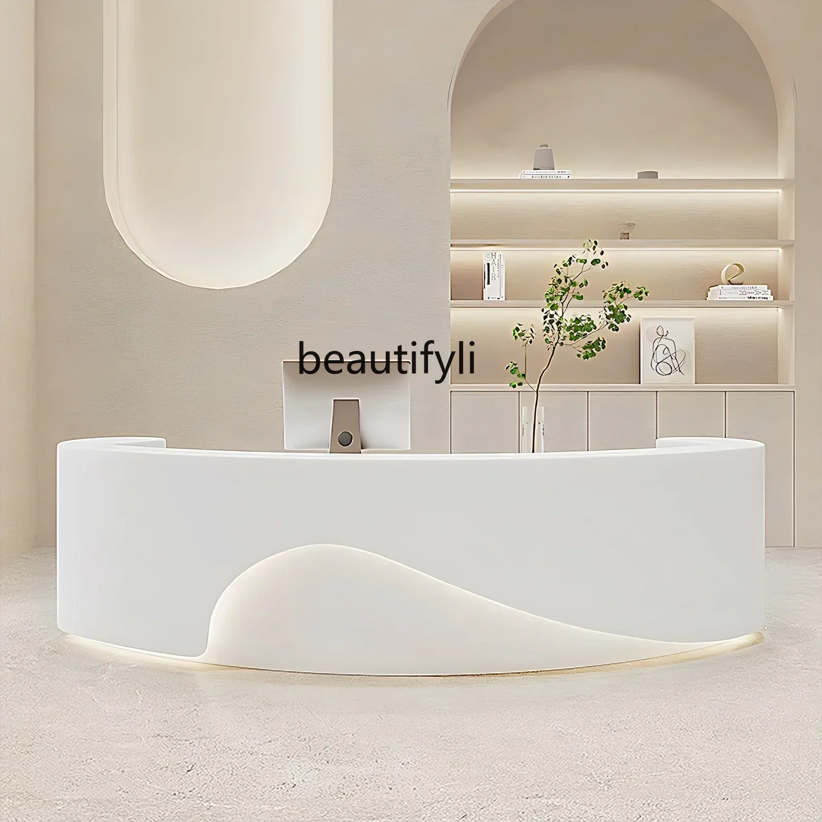 

Curved Beauty Salon Clothing Store Front Desk Company Reception Bar Paint Simple Modern Custom Counter