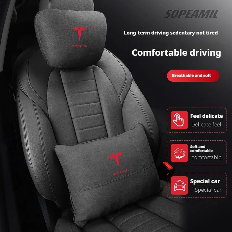 

For Tesla Model 3 Model Y Model S Model X Roadsrer Cybertruck Car Suede Headrest Neck Support Pillow Seat Waist Cushion Pillow