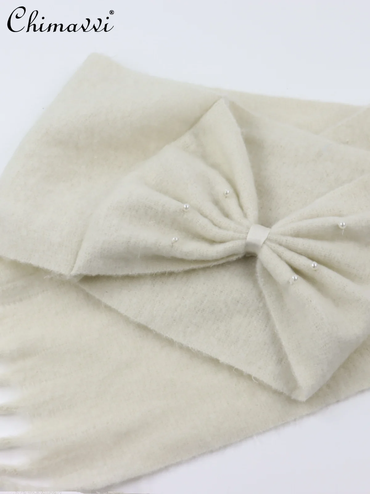 オフホワイト スカーフ 秋と冬 和風 甘いリボン 冬 暖かい かわいい 女の子 多用途 エレガント 暖かい 女性用ショール