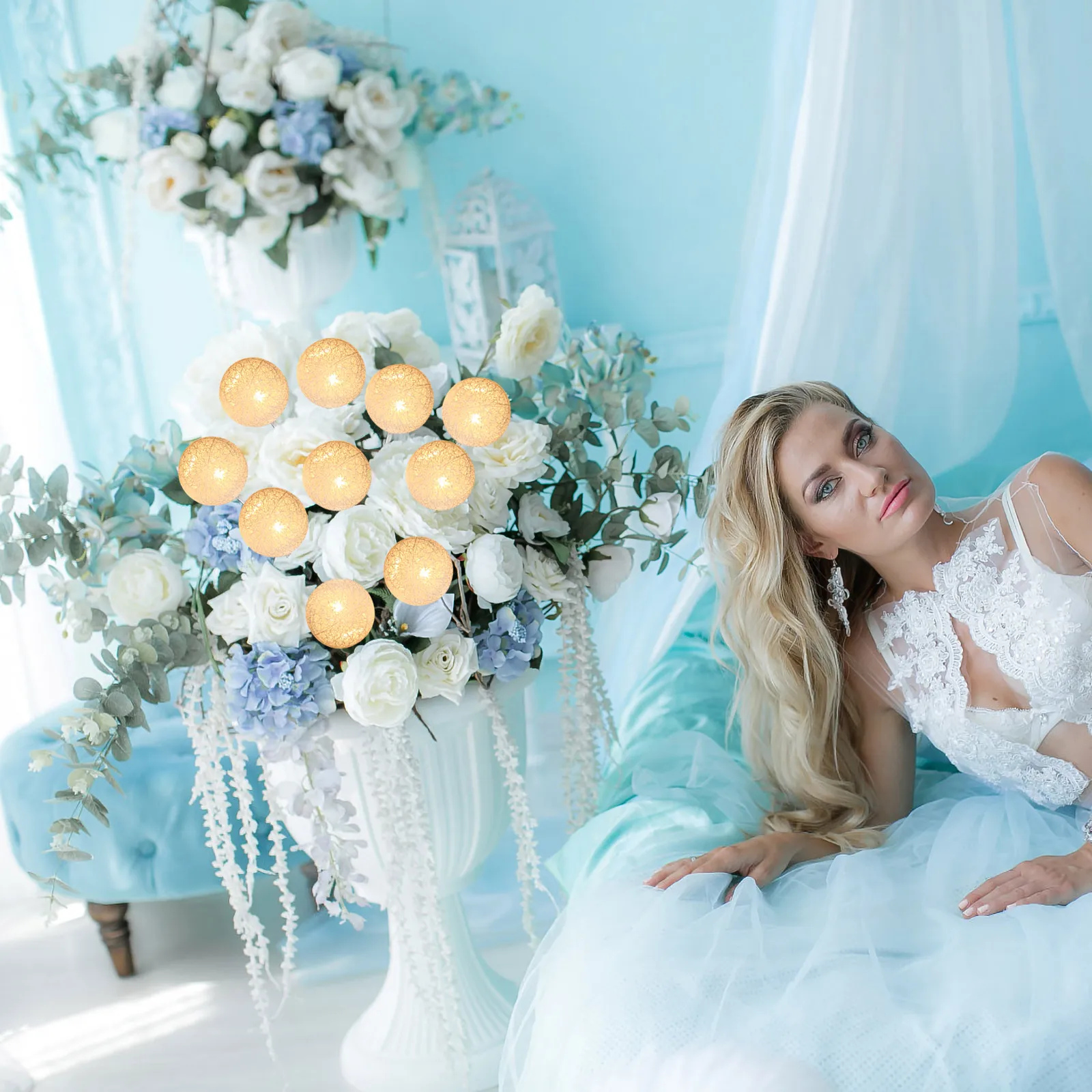 

1pc Led Ball Diy Bouquet Decor Gift Material Warm For Home Bedroom Party Safe Flower Arrangement Lamp Globe Branch Light