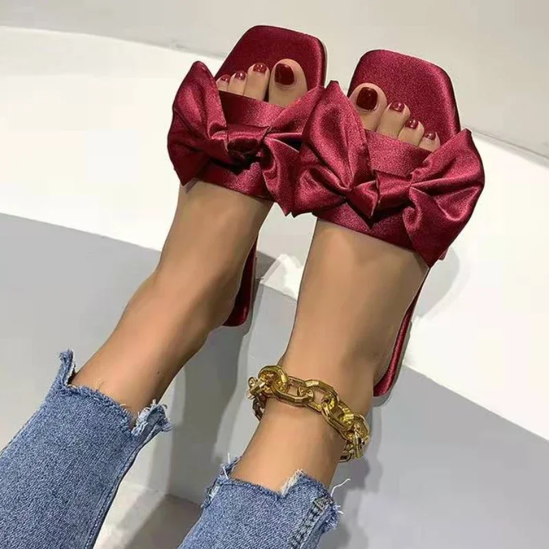 2024 Luxury Design Open Toe Slippers Indoor Fashion Casual Sandals Slippers Comfortable Bow Flat Women Slippers