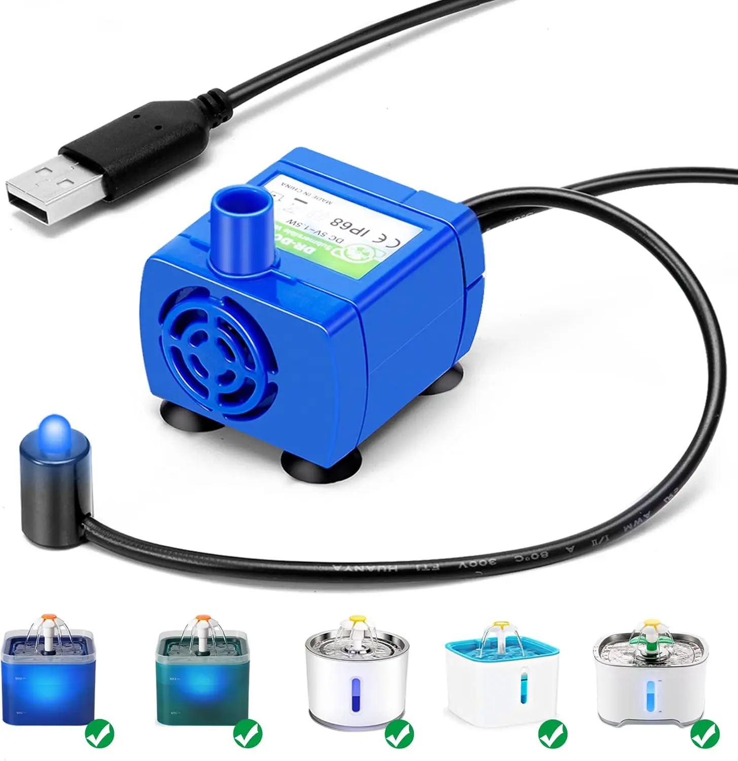 Katzenwasserbrunnenpumpe, LED-Ersatzpumpe für Haustierbrunnen, DR-DC160-Motor, geeignet für blumenförmigen Wasserhahn, Katzenwasserspender – Detail 6