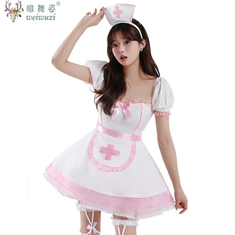 

Anime Cute Nurse Cosplay Costume Pink White Maid Dress Suit Sweet Beauty Princesa Party Role Playing Makeup Themed Party Fancy
