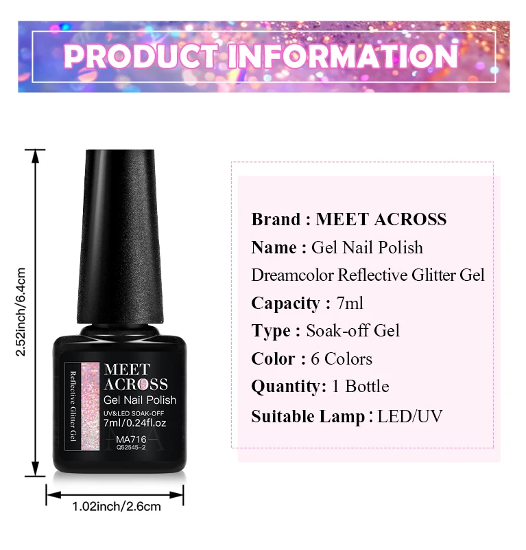 Reflective Glitter Gel Nail Polish Bright Sparkling Silver Color Semi-permanent Soak Off Nail Art UV Gel Varnish Manicure Design