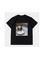 Graphic T-Shirts Women Fashion Streetwear Milk Face Cat Meme Print T Shirt Weird Humor Funny Cat Summer Short Sleeved Harajuku