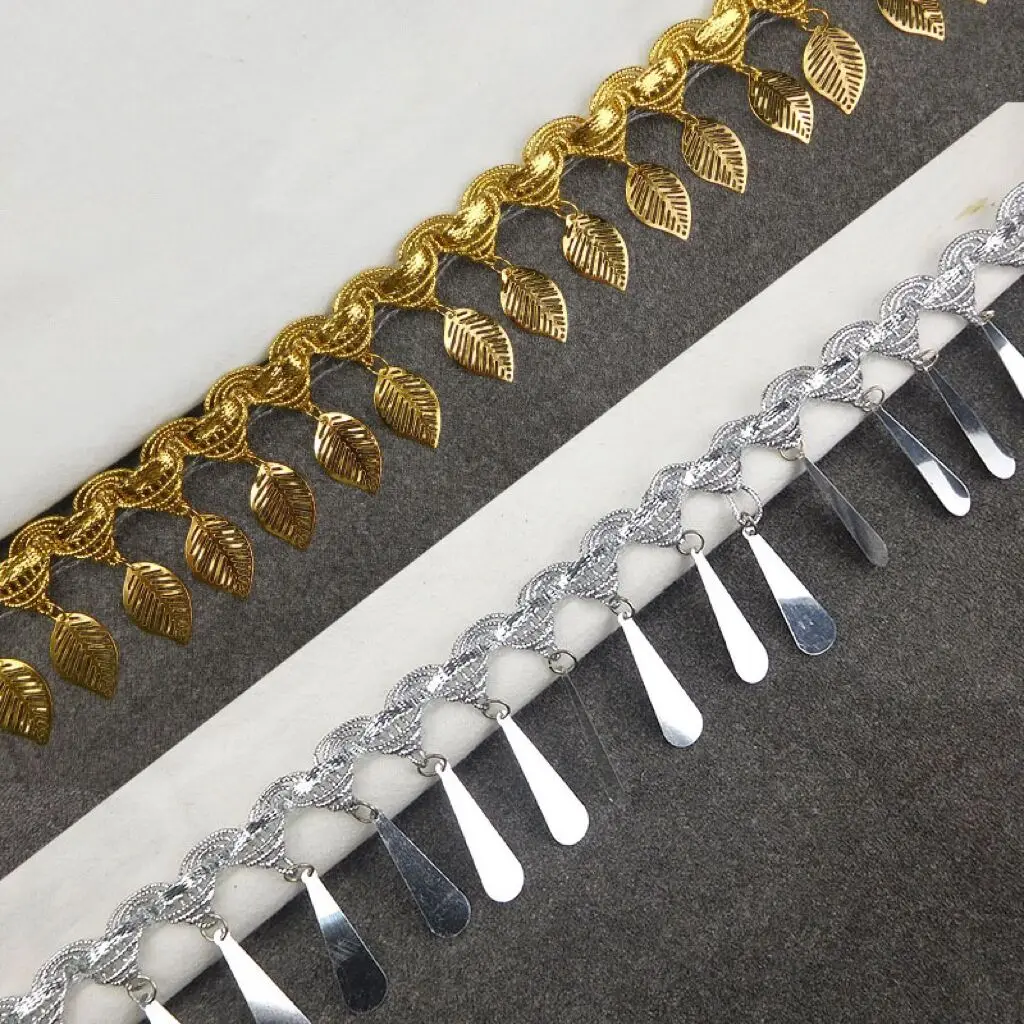 1Yard Gold Silver Pendant Lace Ribbon Trims For Stage Performance Party Cosplay Wedding Clothes DIY Sewing Garments Accessories