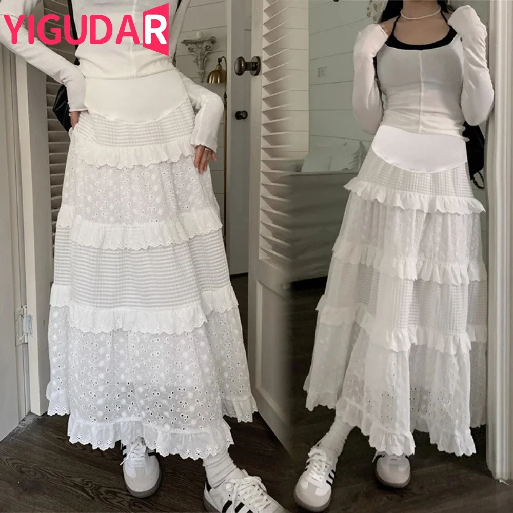 

Pregnant Women's Spring, Autumn, Summer New Embroidered Lace Cake Skirt Pregnant Women's Mid body Skirt A-line Long Skirt
