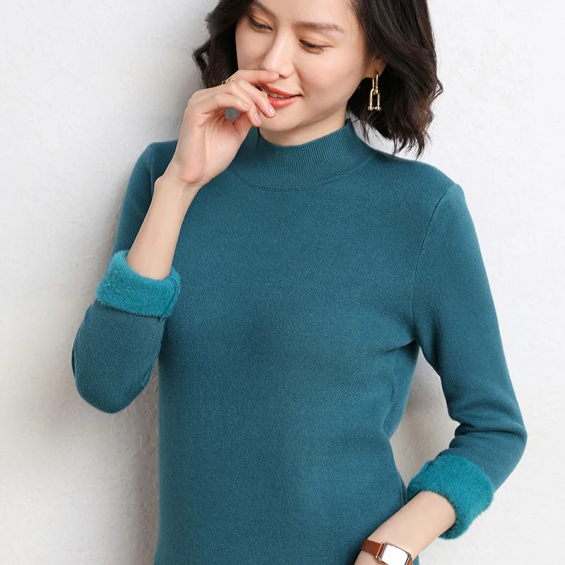 2024 Autumn Winter Integrated velvet Cashmere sweater Women Solid thickening Cashmere Sweater Casual Cashmere Sweater Women