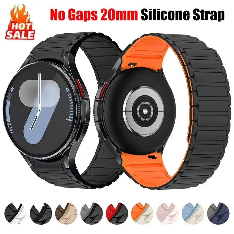Case+Strap For Samsung Galaxy Watch 7 6 4 5 40mm 44mm NO Gaps Silicone Magnetic Band+Screen Protector 2 Pack Watch Accessories