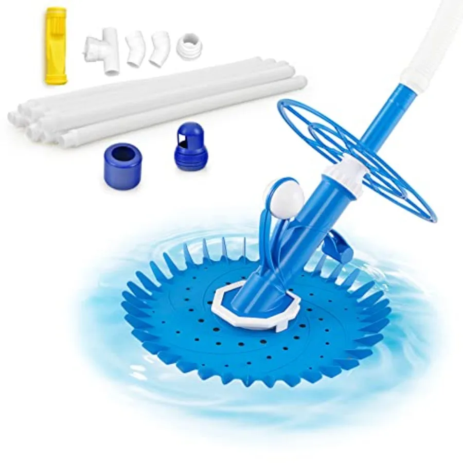 

Усовершенствованный автоматический очиститель для бассейнов с вакуумным всасыванием и удлинительными шлангами 10 x 3,3 фута, 36-лопастной дисковый боковой очиститель для бассейнов