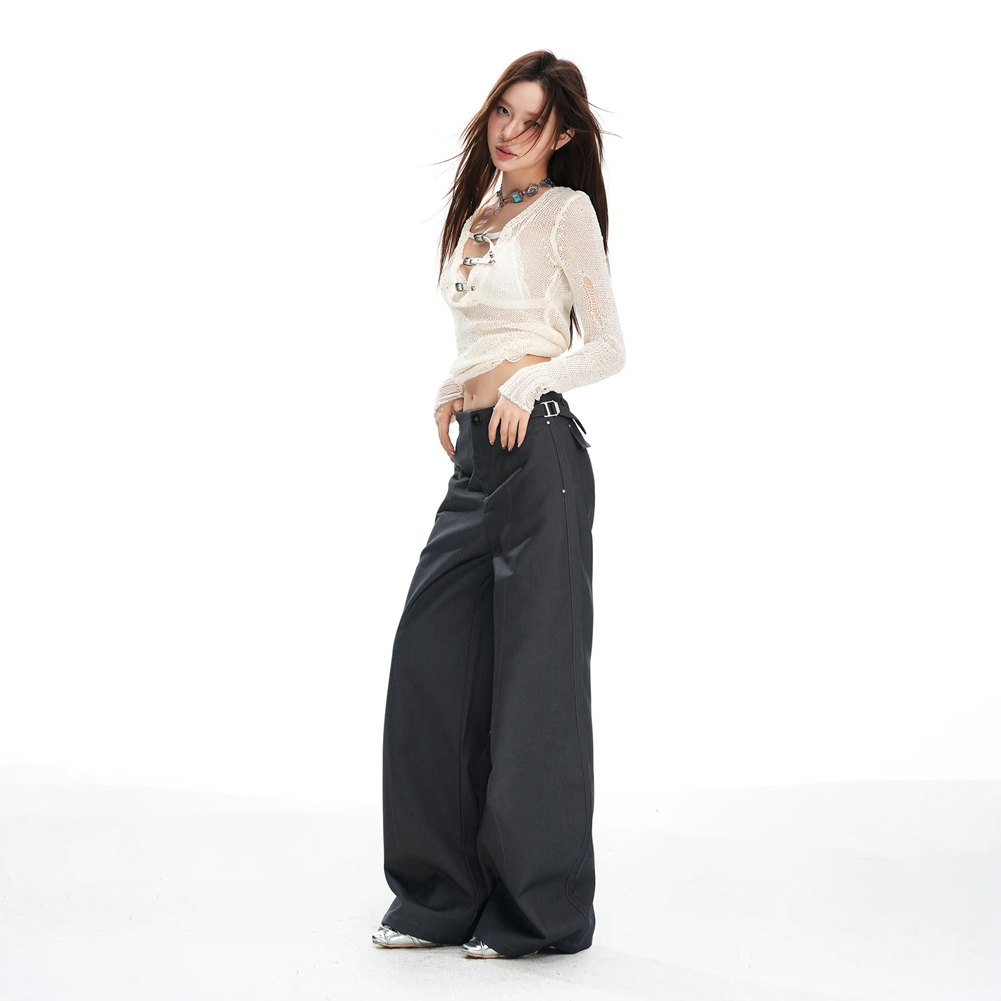 Women's Abi Baggy Pants Loose Casual Long Trousers Korean 2000s American Retro Wide Fit 2000s Cleanfit Grunge High Street Punk