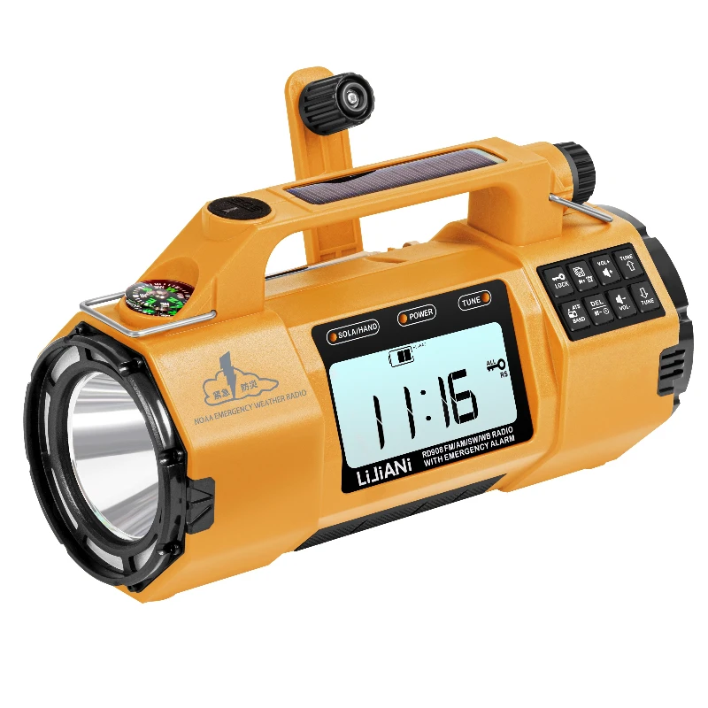 

New emergency radio with 5000 mAh power supply group AM FM solar hand crank display Internet radio flashlight function