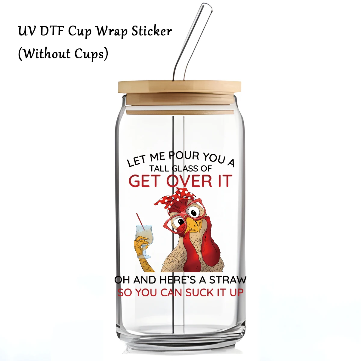 1pc Funny Chicken Animal UV DTF Transfer Sticker for Libbey Glass Cups,UV DTF Cup Wrap Decal for Mug Bottle Waterproof Stickers