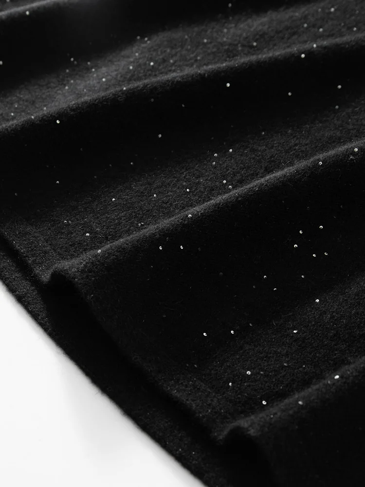 Frauen Kaschmir Rock Pailletten Stil A-Linie Elastische Taille Röcke Herbst Winter Mid-kalb Regenschirm Kleid Gnade 100% Kaschmir gestrickt