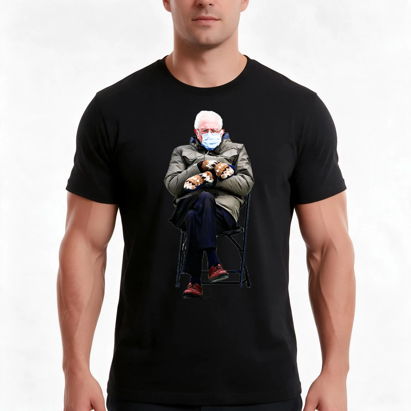 Curmudgeonly Mitten Bernie T-Shirt, Summer Casual Cotton Tee, Oversized Streetwear Tops, Vintage Graphic Print, Unisex Men Women