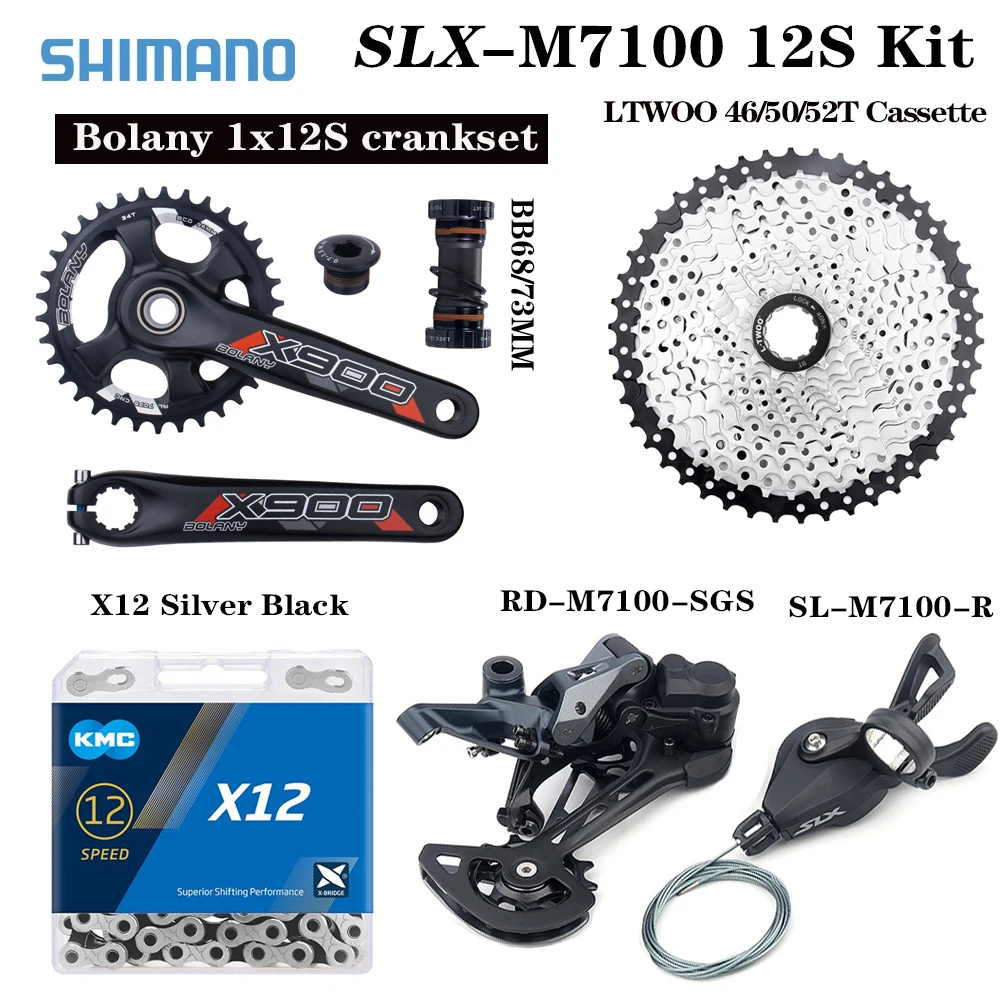 SHIMAN0 SLX M7100 1X12S Kit M7100 Shift Lever Rear Derailleur M7100-51T  K7 46/50/52T Cassette X12 Chain Colorful crankset kit