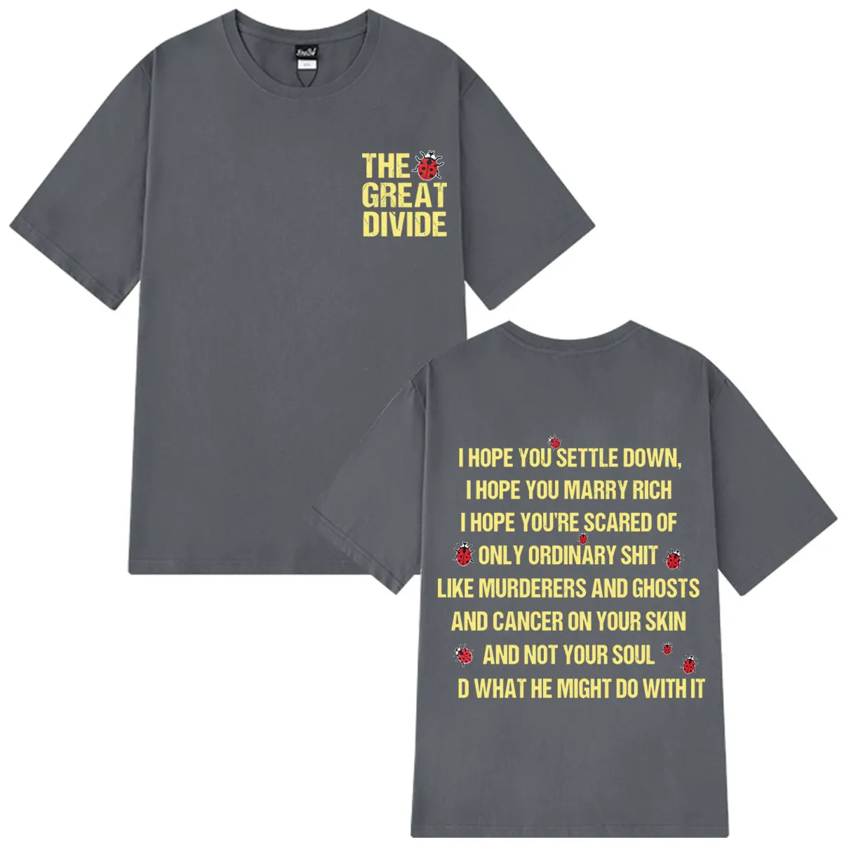 Men's Summer Short Sleeve T‑Shirt The Great Divide Front Back Letter Graphic Loose Comfortable Breathable Hip Hop Casual Tops