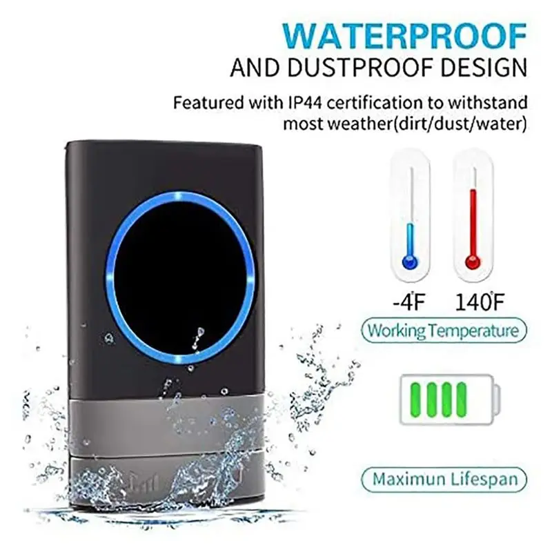 

A23G Wireless Doorbell Waterproof Doorbell Kit 200 Meter Range with 45 Melodies, 4 Volume Level 2 Receiver for Office US Plug