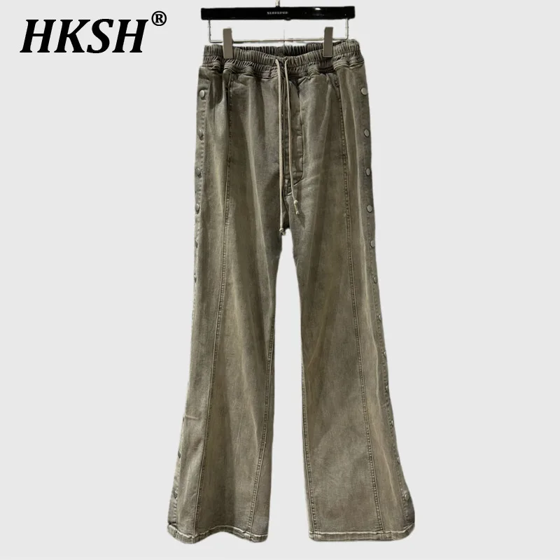 HKSH Darkwear Side Breasted RO Women's Distressed Washed Micro Flared Denim Pants Versatile Fashion Men's Tide Chic Jeans HK3677