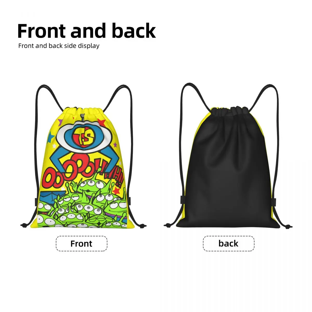 Custom Green Aliens Toy Story Cartoon Drawstring Backpack Sports Gym Bag for Women Men Shopping Sackpack