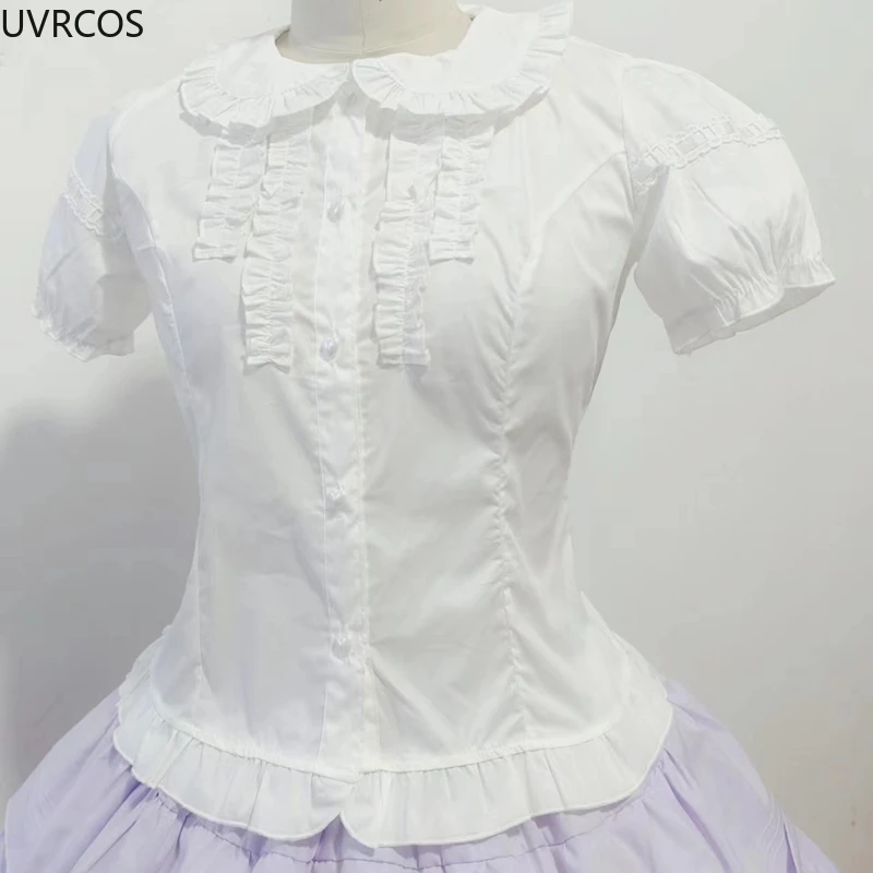 Tops finos com gola Peter Pan vitoriana feminina, camisas vintage japonesas, estilo gótico, estilo lolita, mangas compridas destacáveis, blusas para mulheres