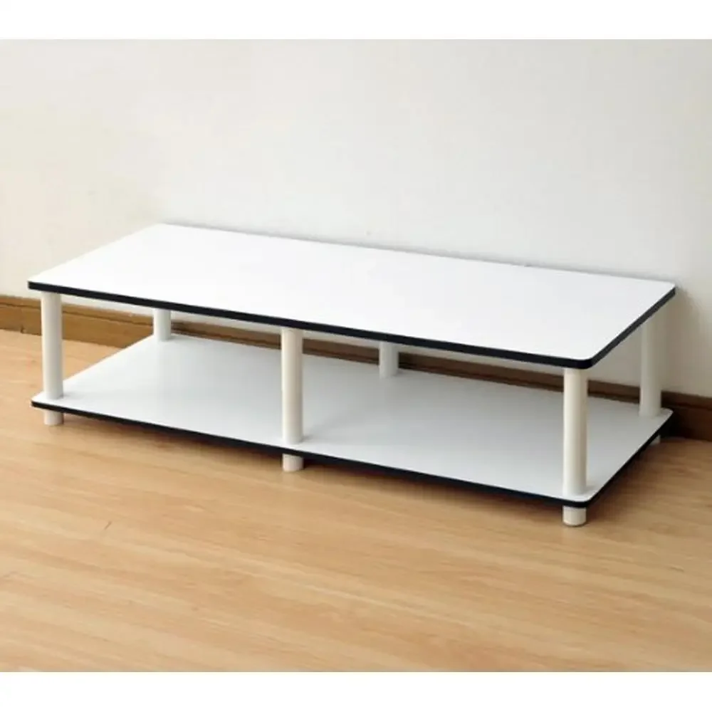 Wide TV Stand Wooden No Tools Assembly 46" Flat Screen Panel White Shelf 41.3x15.6x10.9