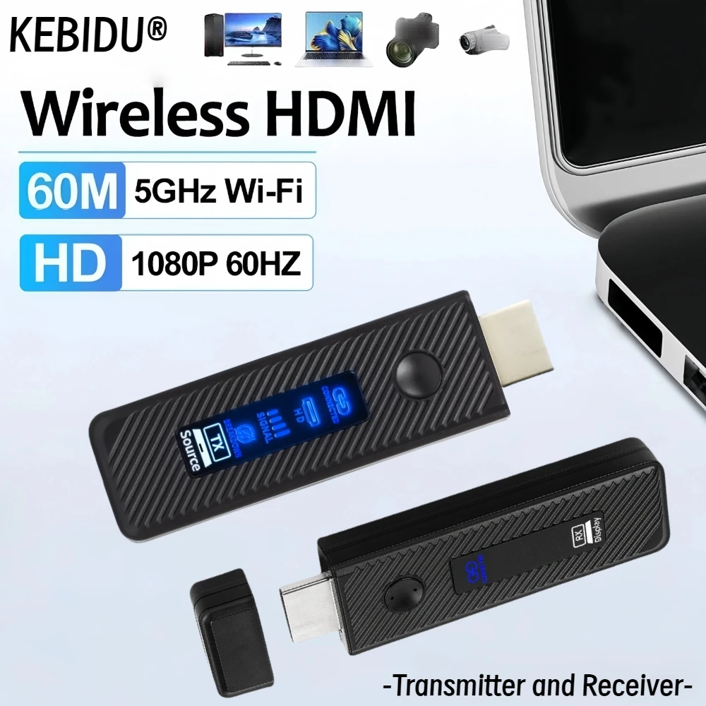 

Беспроводной видеопередатчик 1080p 60 м, приемник экрана, удлинитель HDMI, адаптер дисплея, ключ для домашнего кинотеатра, офиса, ПК к телевизору