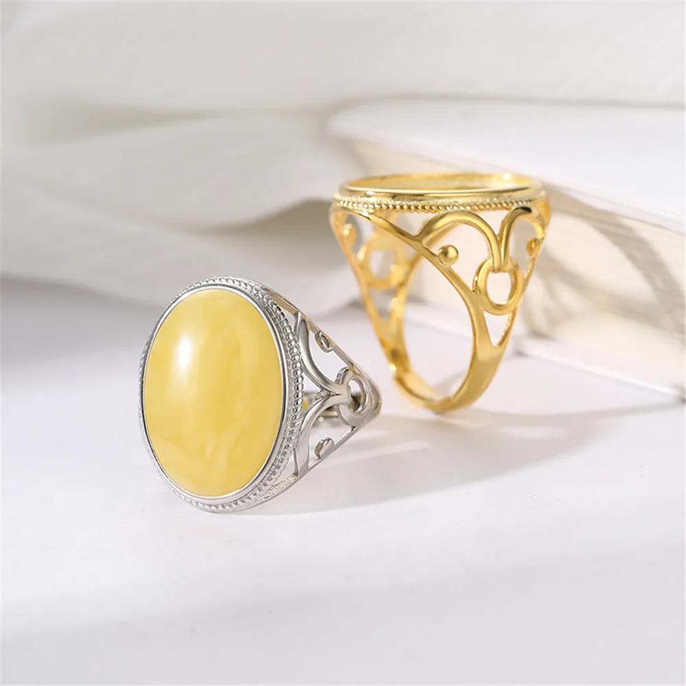 Ring Blank for 14X19mm Oval Cabochons Ring Blank Gold Plated 925 Silver Adjustable Ring Base RB388S
