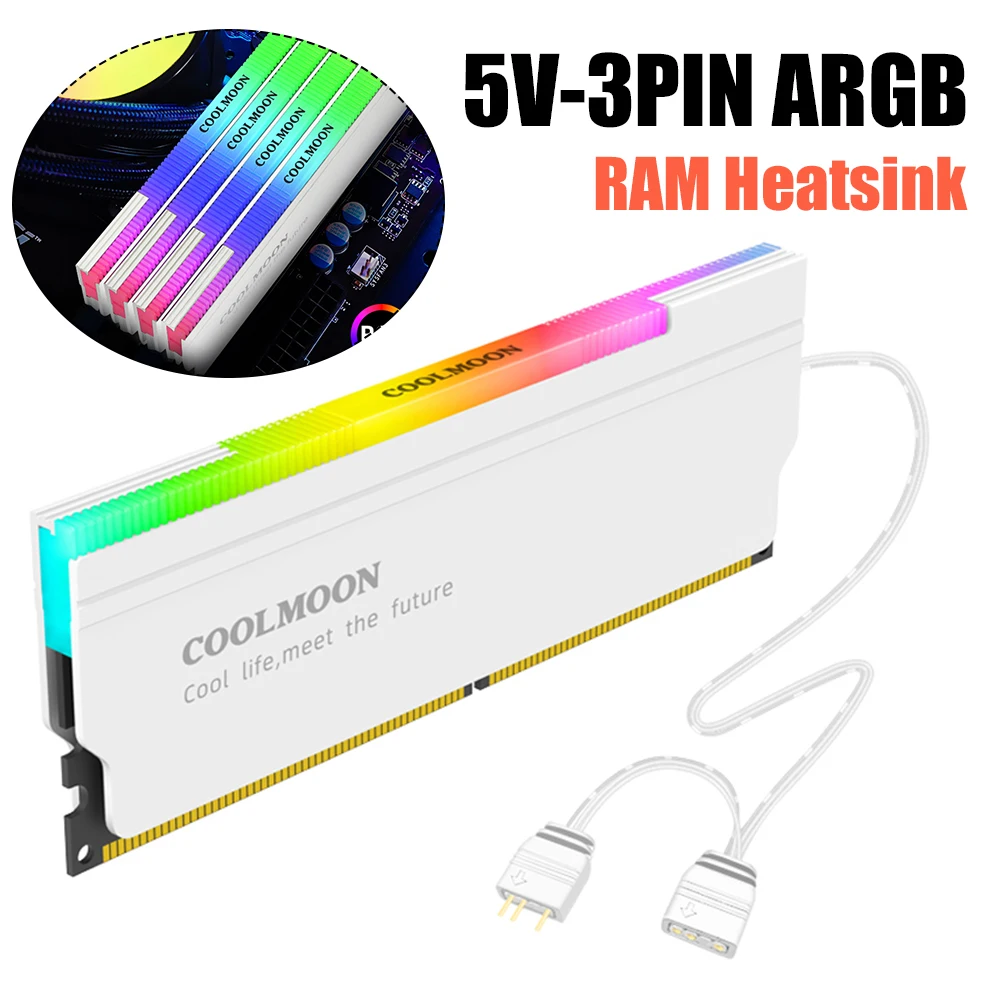 

5V-3PIN ARGB DDR4 DDR3 Memory Heat Sink with Thermal Silicone Pad Memory Cooling Vest for Desktop Computer PC Memory