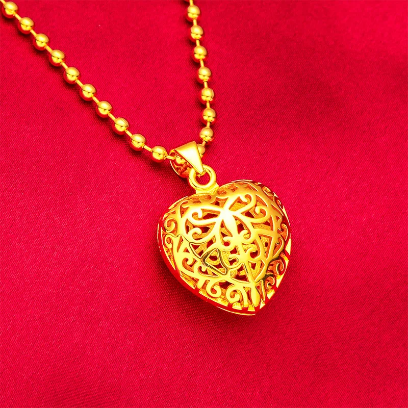 

24K gold love hollow necklace AU999 full gold, three-dimensional hollow love blooms romance, slender gold chain embellishment