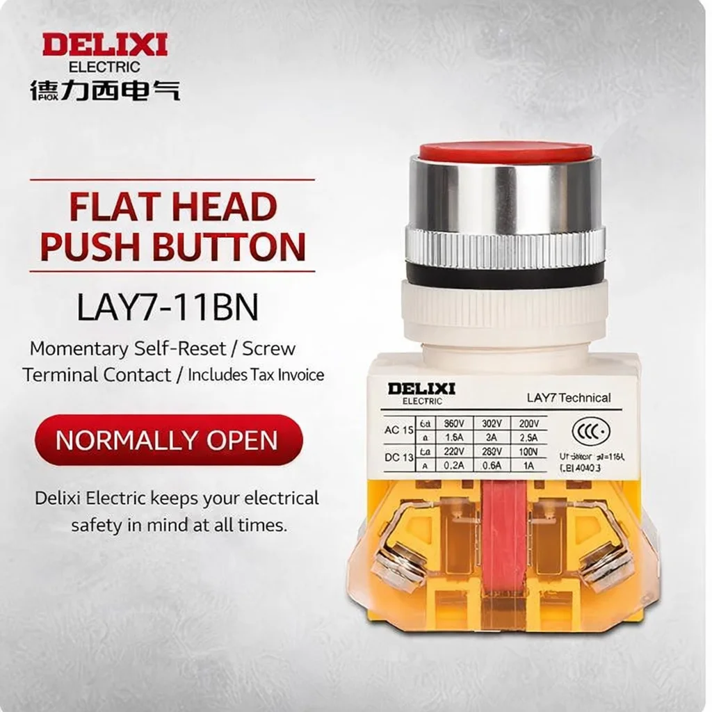 Delixi push button switch self-reset LAY7-11BN flat head push button switch 22mm LAY37 normally open and normally closed