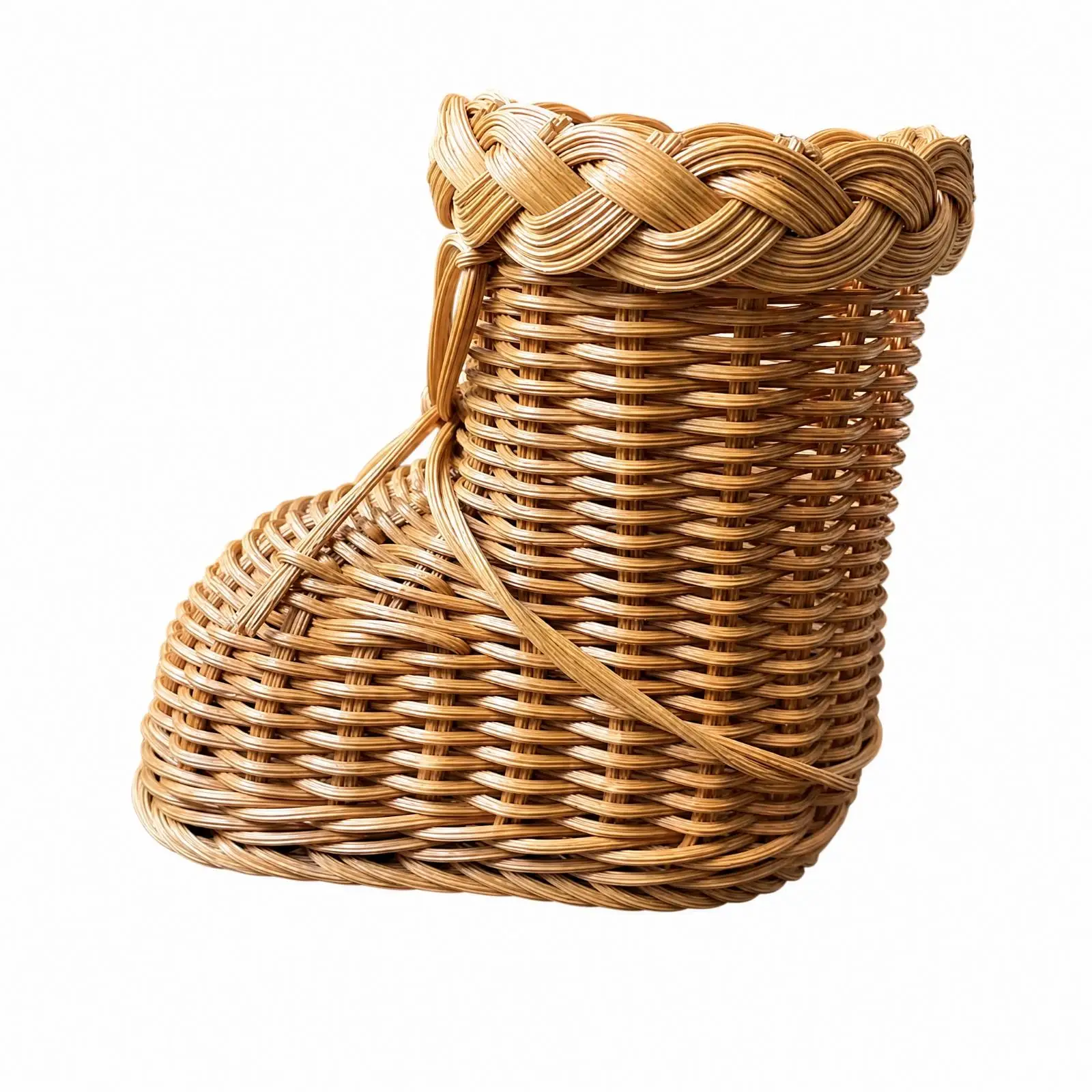 Rattan Look Decorative Basket with Braided Rim for Seasonal Trinkets Countertop Organizer Plastic