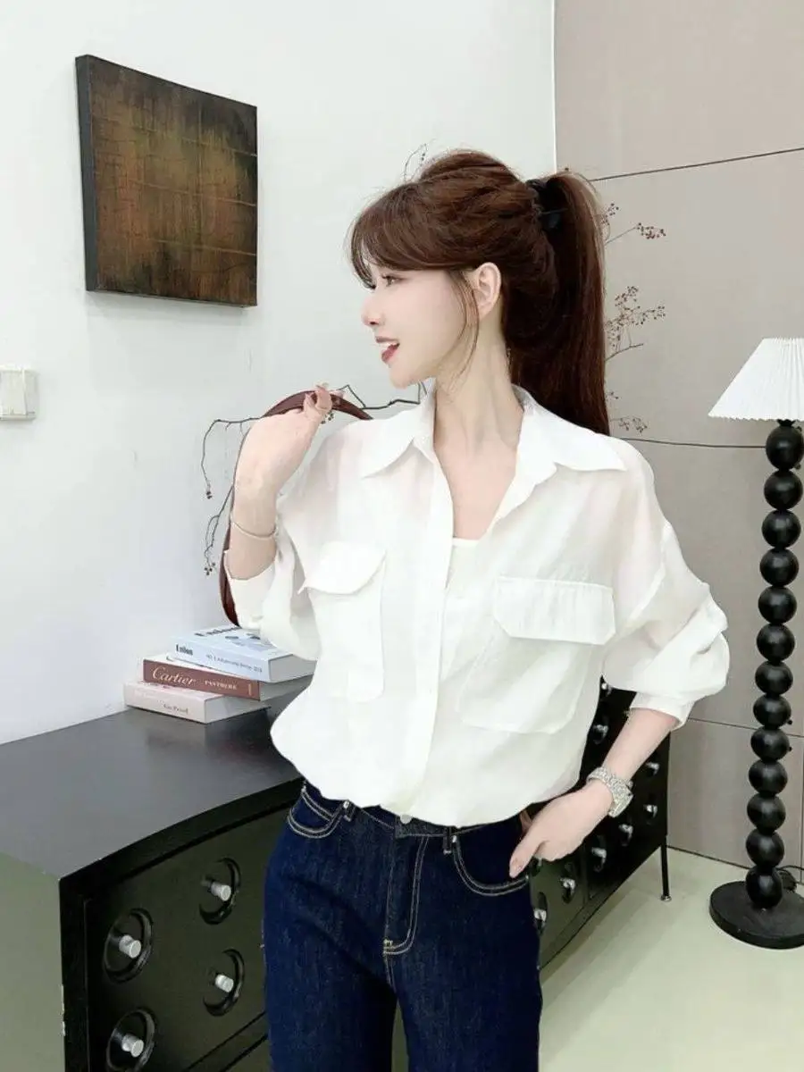 Elegant Neck Shirt Loose Women's Top Fashionable Casual Long Sleeve Color Commute Style Versatile Loose Fit Shirt