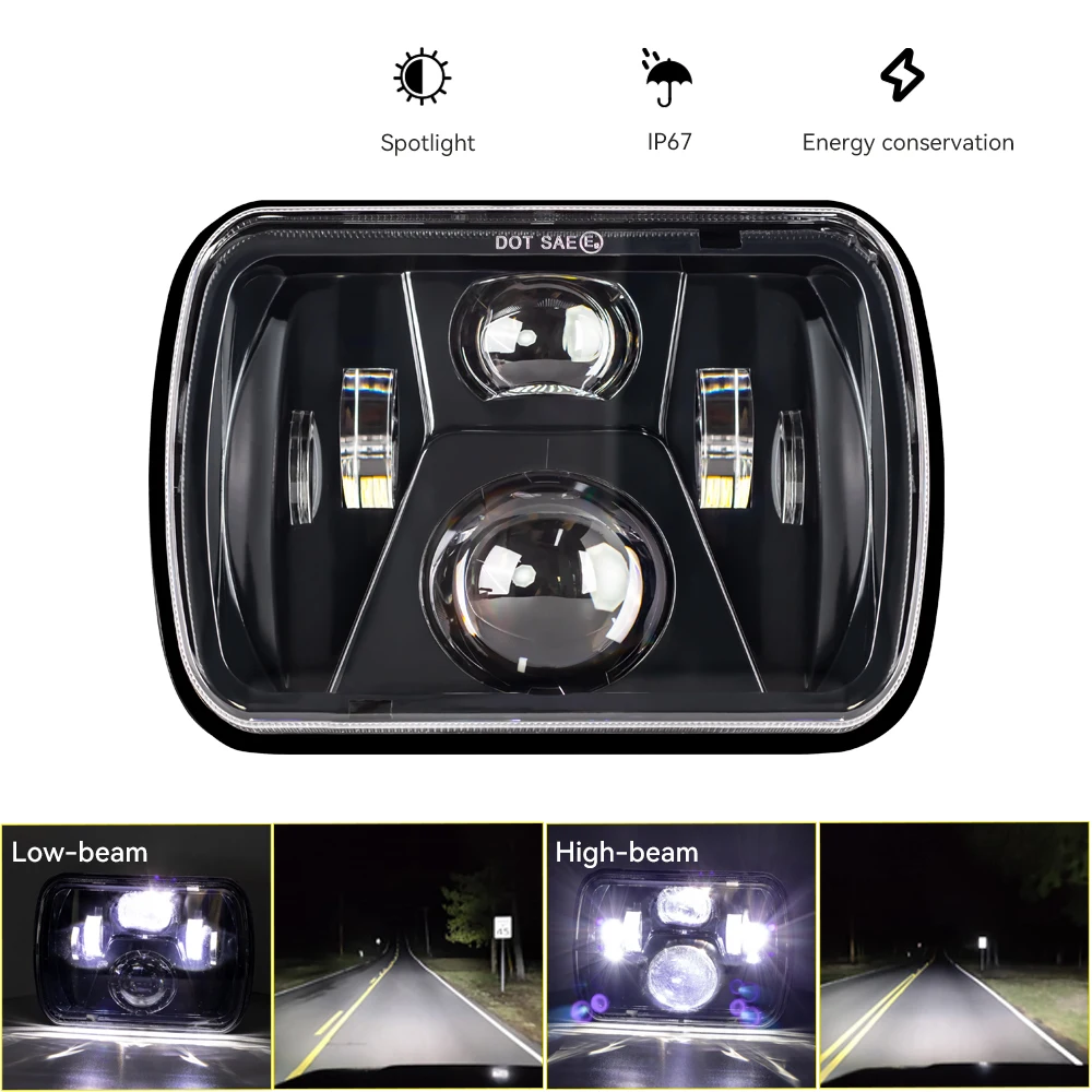 

5X7 "7x6 дюймов светодиодные фары квадратные DRL Hi-Lo Beam Angel Eye с кабелем-переходником для Cherokee XJ/Wrangler YJ